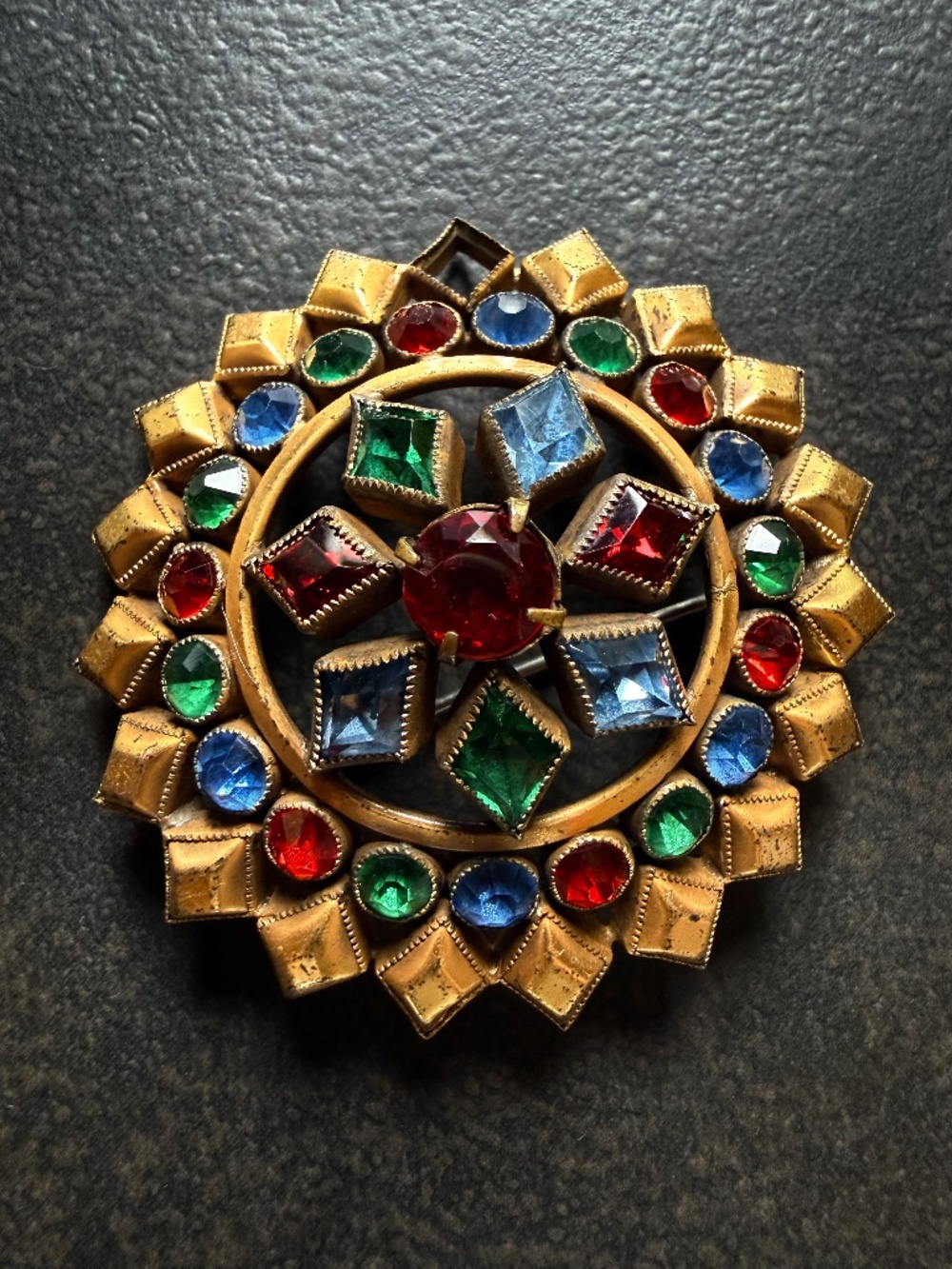 Vintage Domed Rhinestone Brooch Pendant Fruit Salad